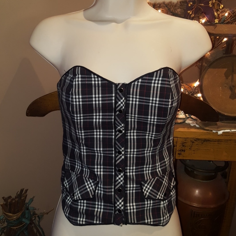 Bebe plaid rhinestone snap tube top size 0